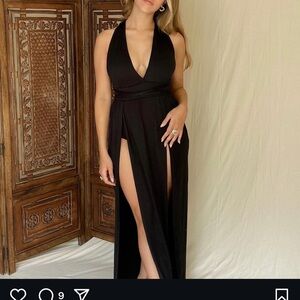 Taboo Black Backless Halter Gown